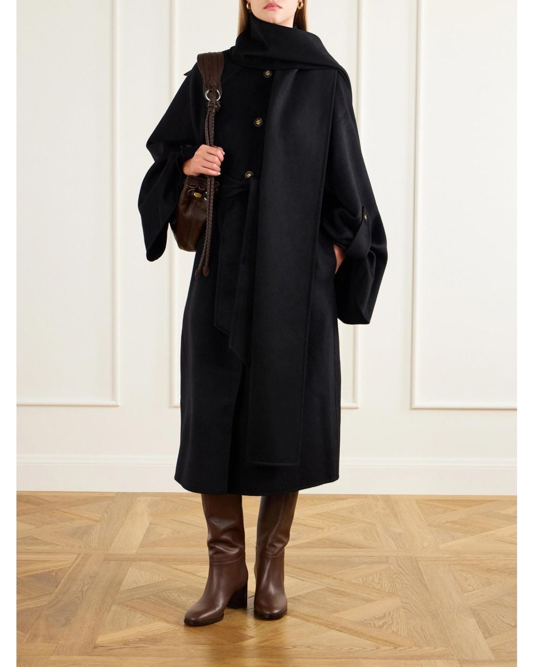 Zimmermann Black Scarf-Detailed Wool-Blend Coat