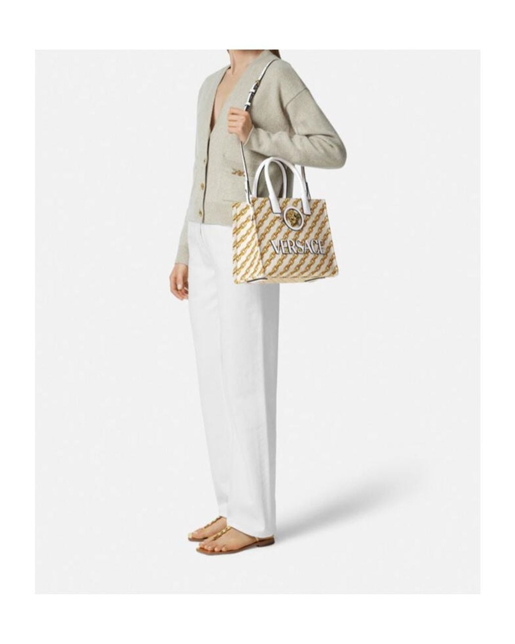 Versace Metallic Logo-Printed Top Handle Bag