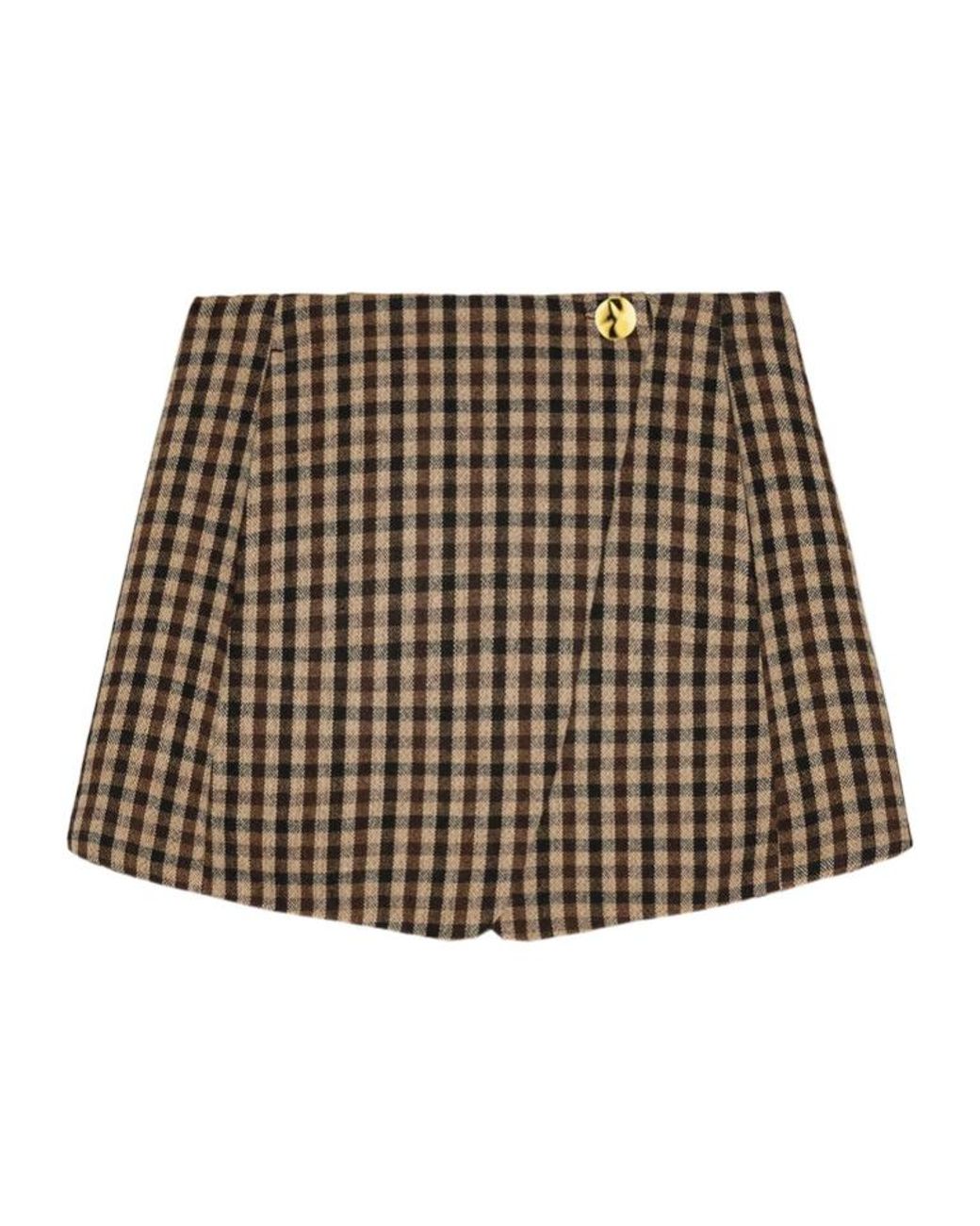 Ganni Brown Check Mini Skirt