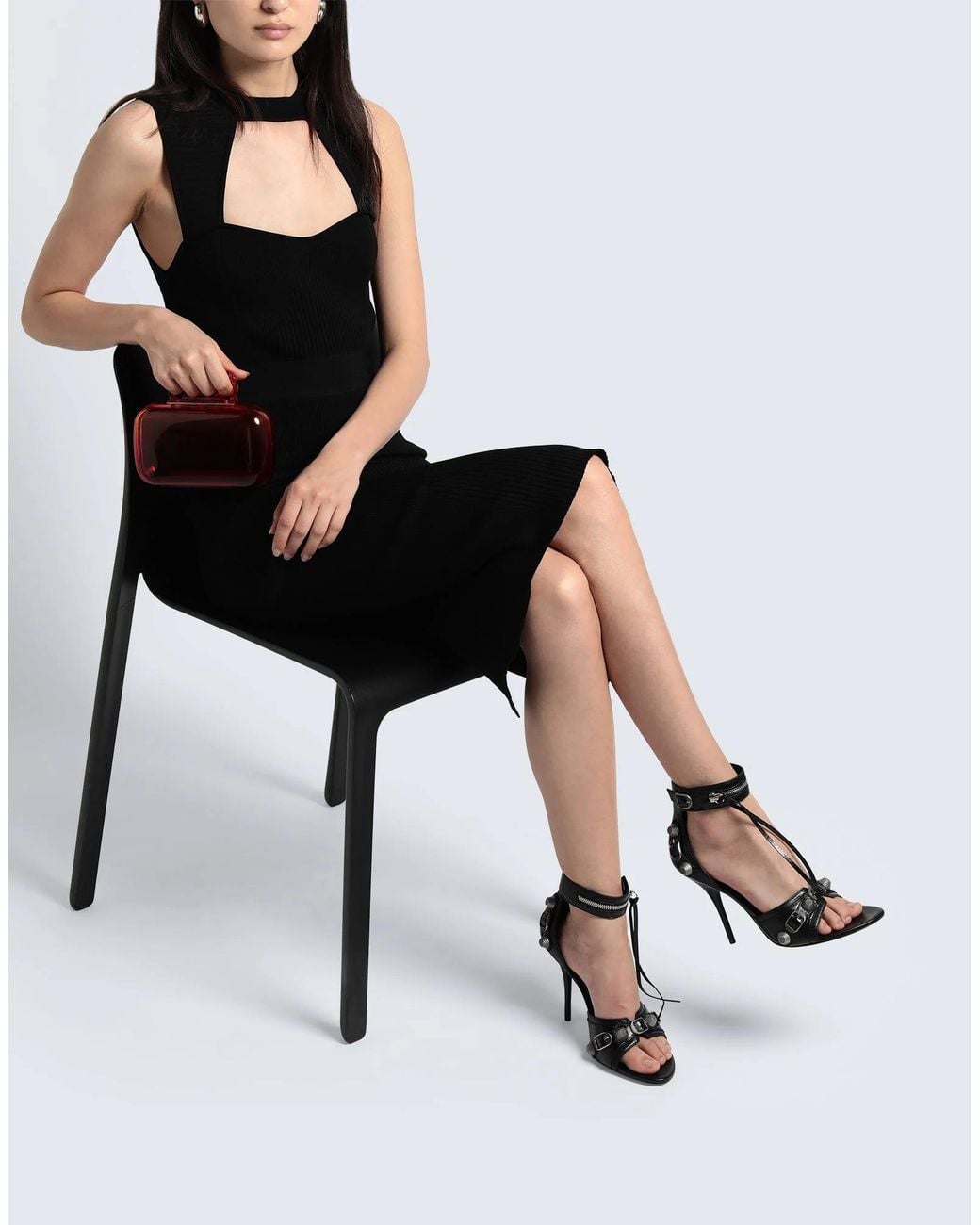 Balenciaga Black Round-Toe High-Heel Sandals