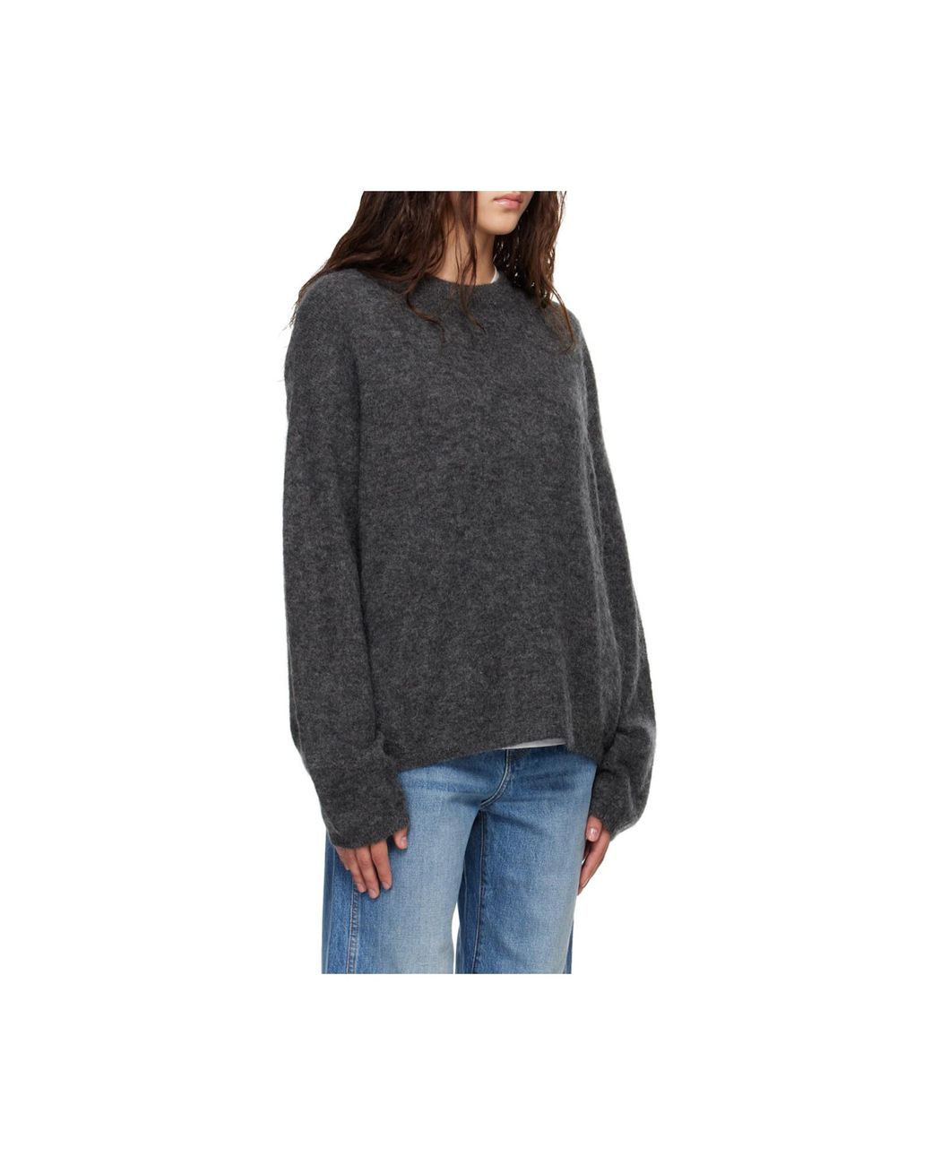 Frankie Shop Gray Oversized Crew Neck Knitted Jumper