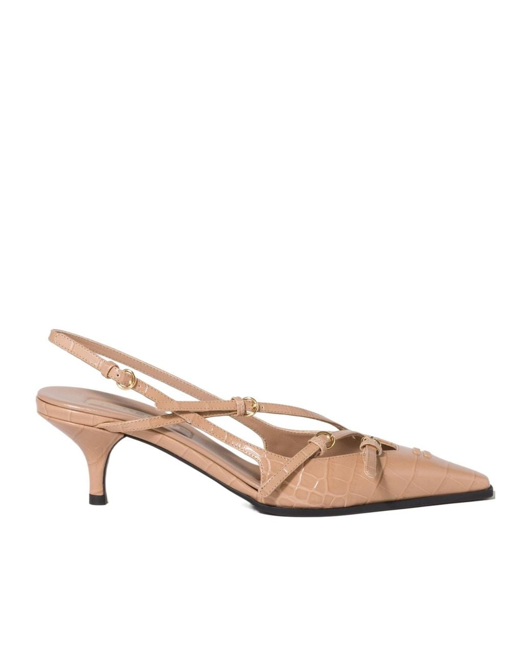 Miu Miu Pink Croco-Print Slingback Pumps