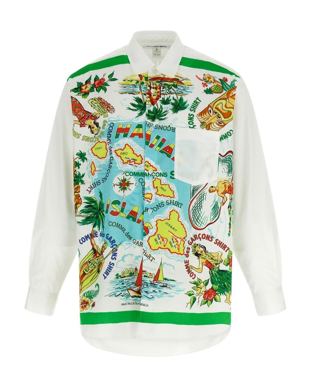 Comme des Garçons Green Patterned Cotton Poplin Shirt With Contrast Details for men