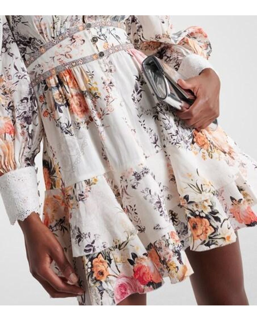Camilla White Floral Linen And Silk Minidress