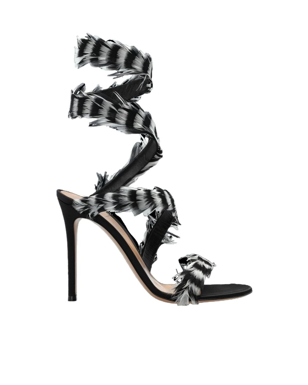 Gianvito Rossi Black Opera Feather-Trim Heeled Sandals