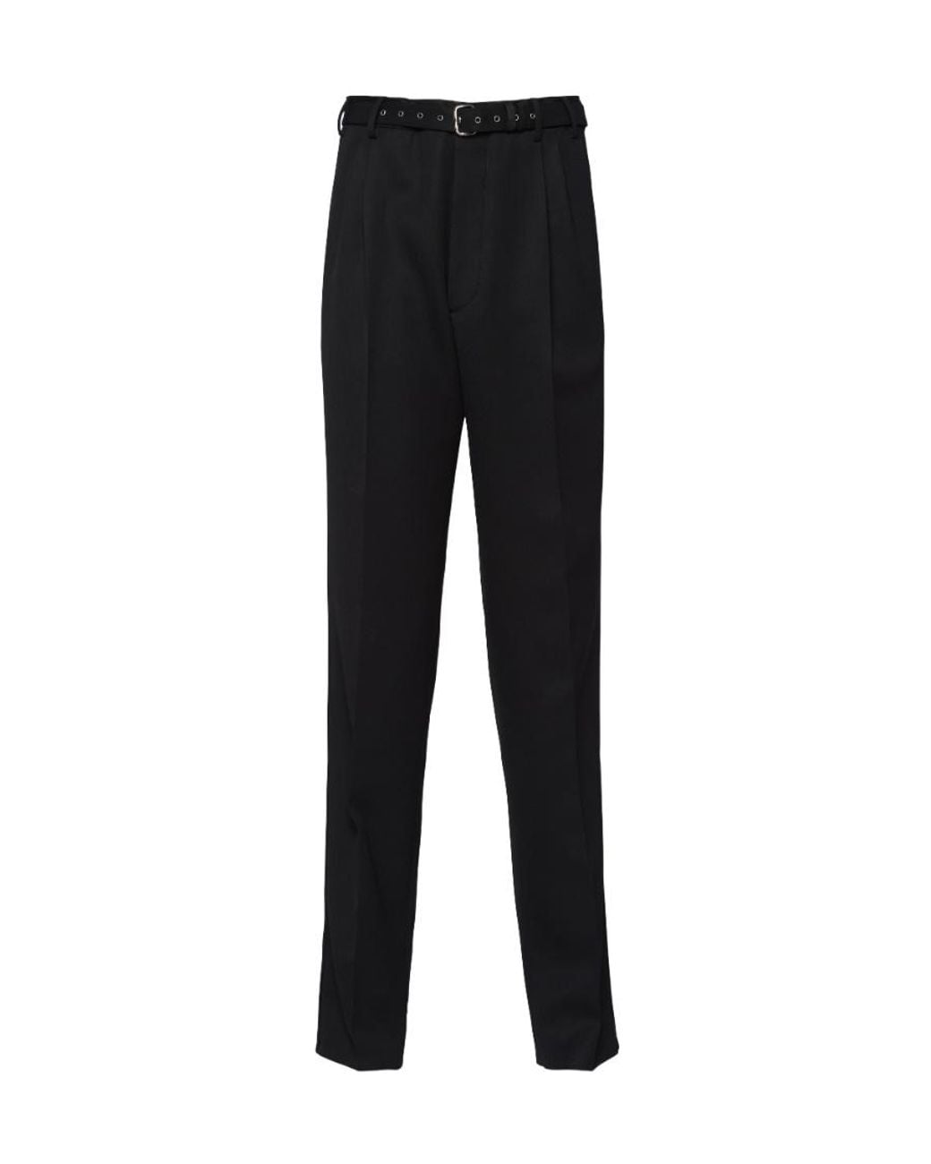 Prada Black Mid-Rise Belted Straight-Leg Trousers for men