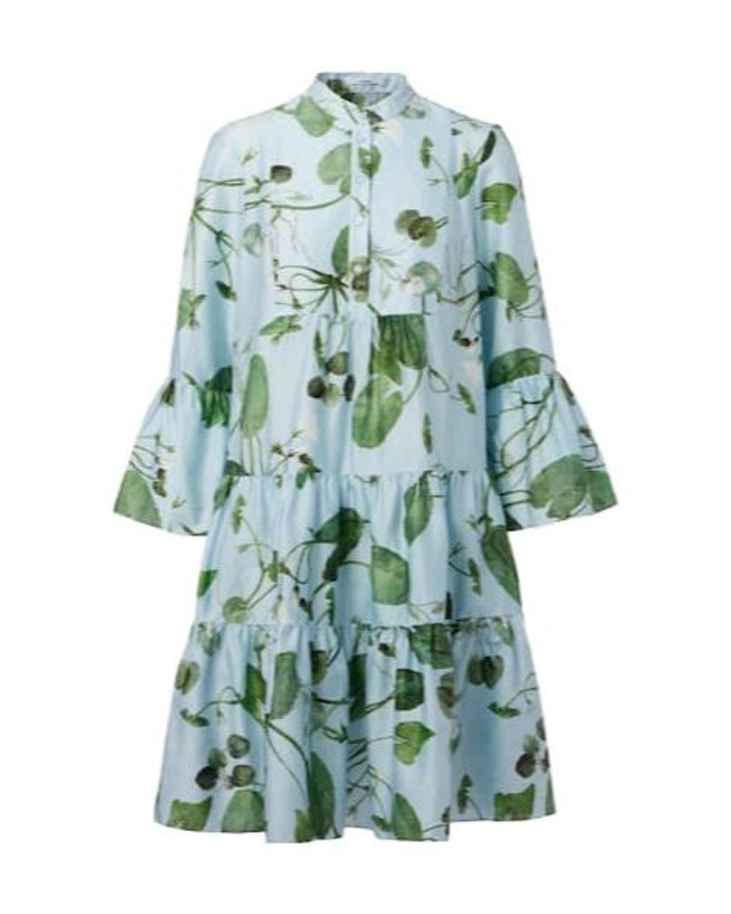 Erdem Blue Tiered Floral Cotton Minidress