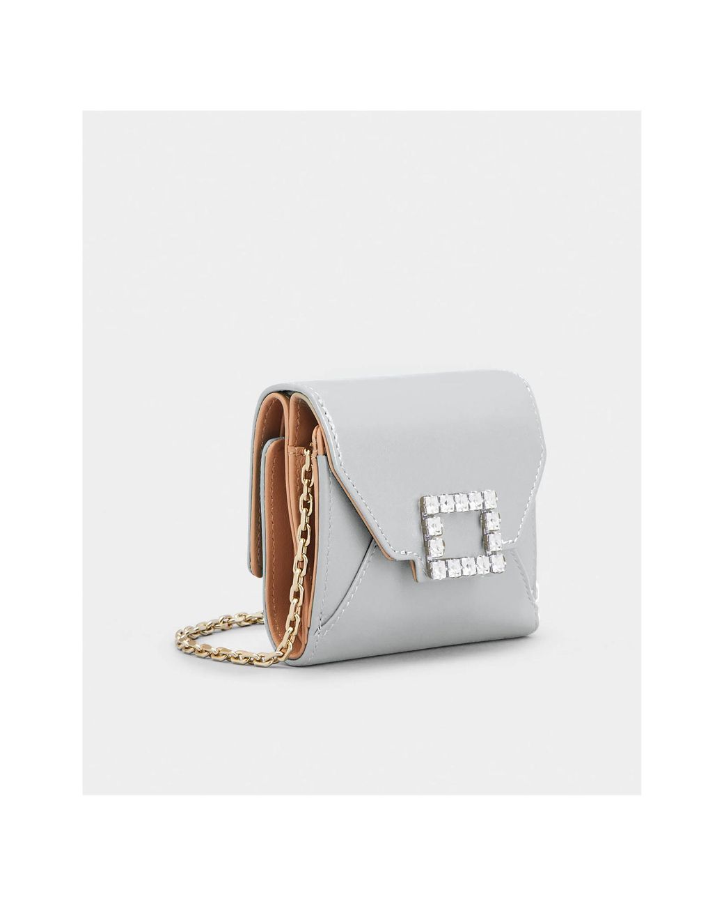 Roger Vivier White Gem-Embellished Chain Wallet