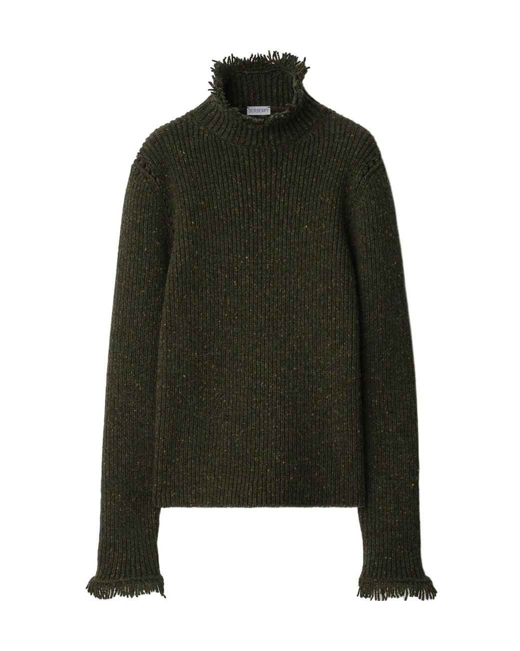 Burberry Green High-Neck Fringed-Edge Jumper