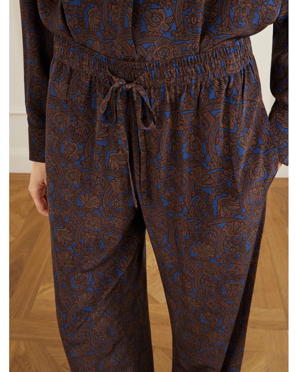 Matteau Purple Printed Silk-Crepe De Chine Straight-Leg Pants