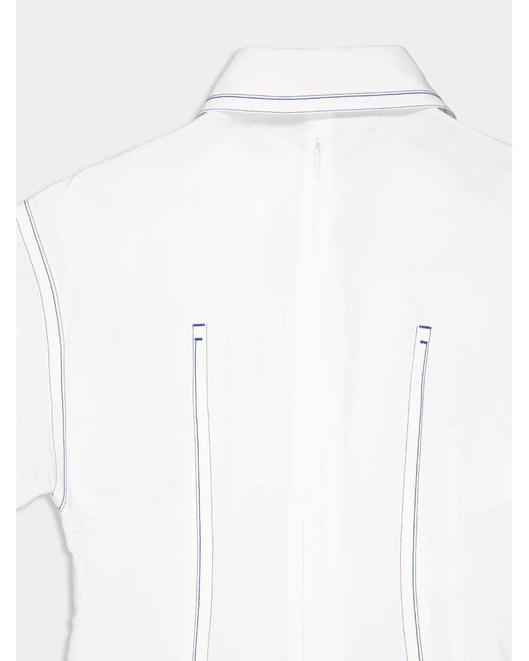 Ferragamo White Satin-Inlay Flared Shirtdress