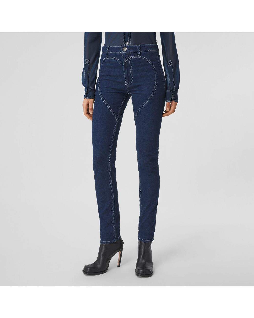 Burberry Blue High-Rise Heart-Motif Skinny Jeans