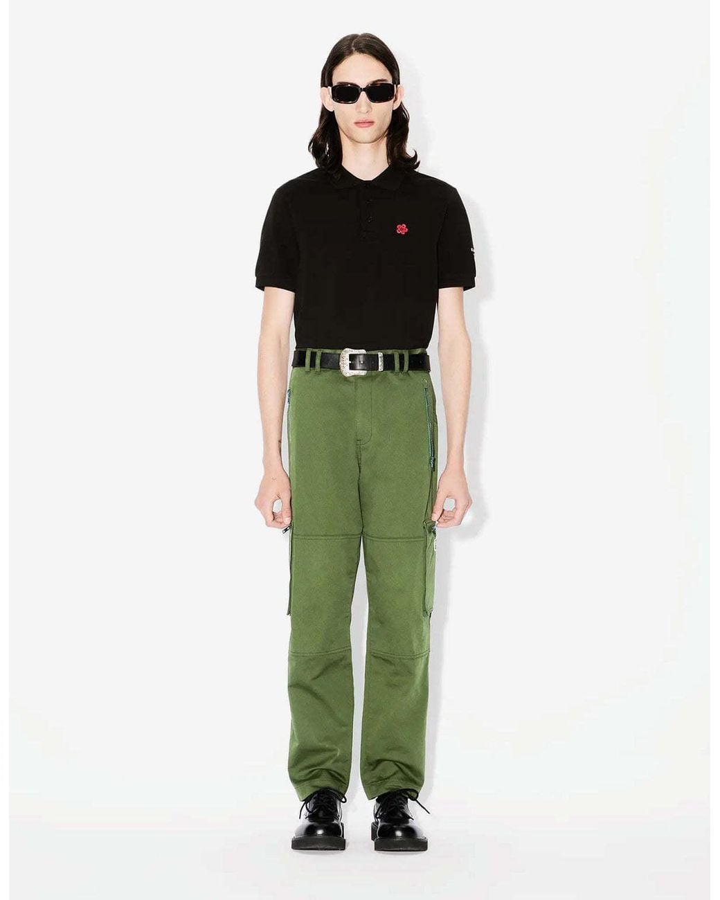 KENZO Green Straight-Leg Slim-Cut Cargo Pants for men