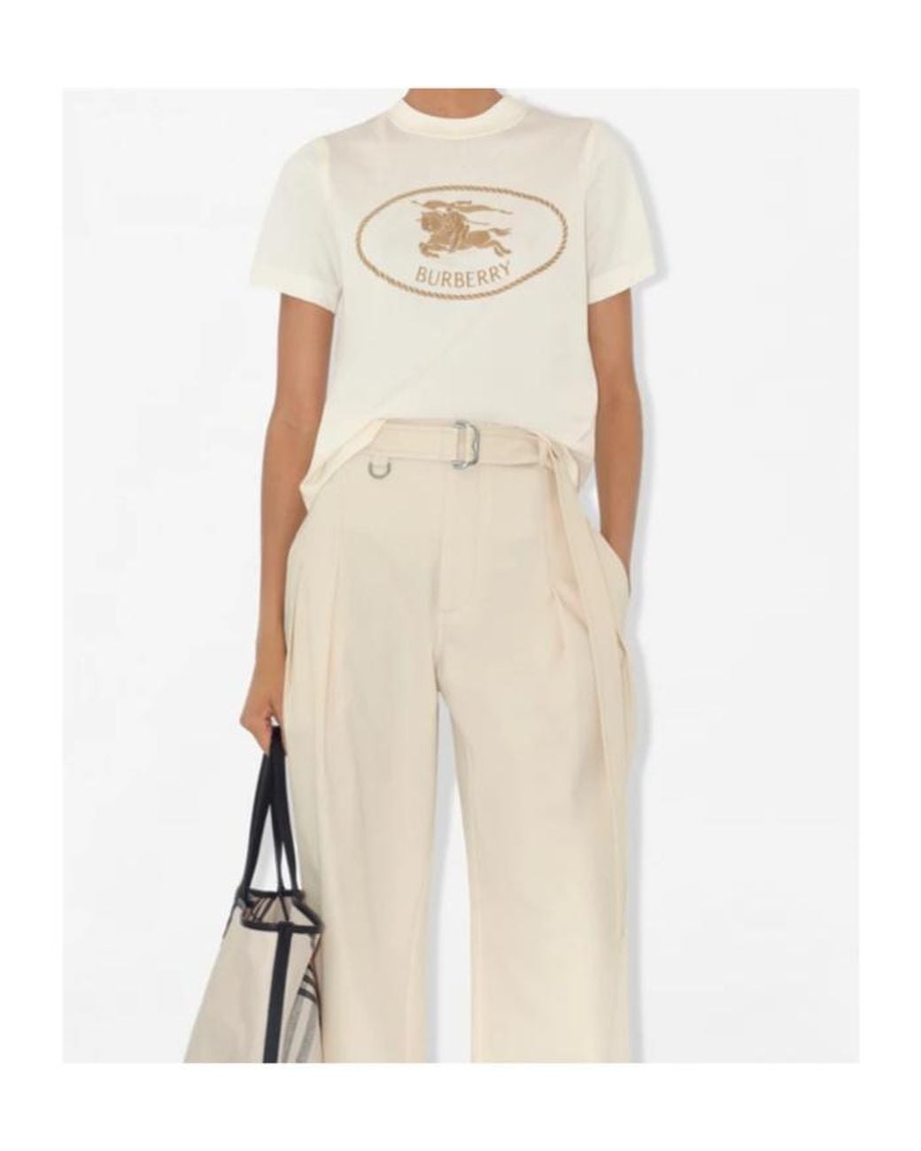 Burberry White Knight Stamp Crewneck T-Shirt