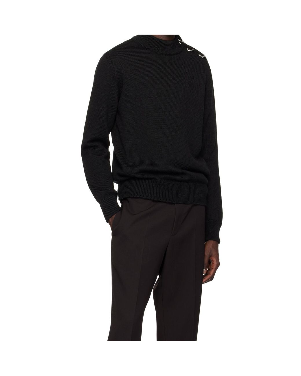 Jil Sander Black Button-Shoulder Mock-Neck Sweater for men