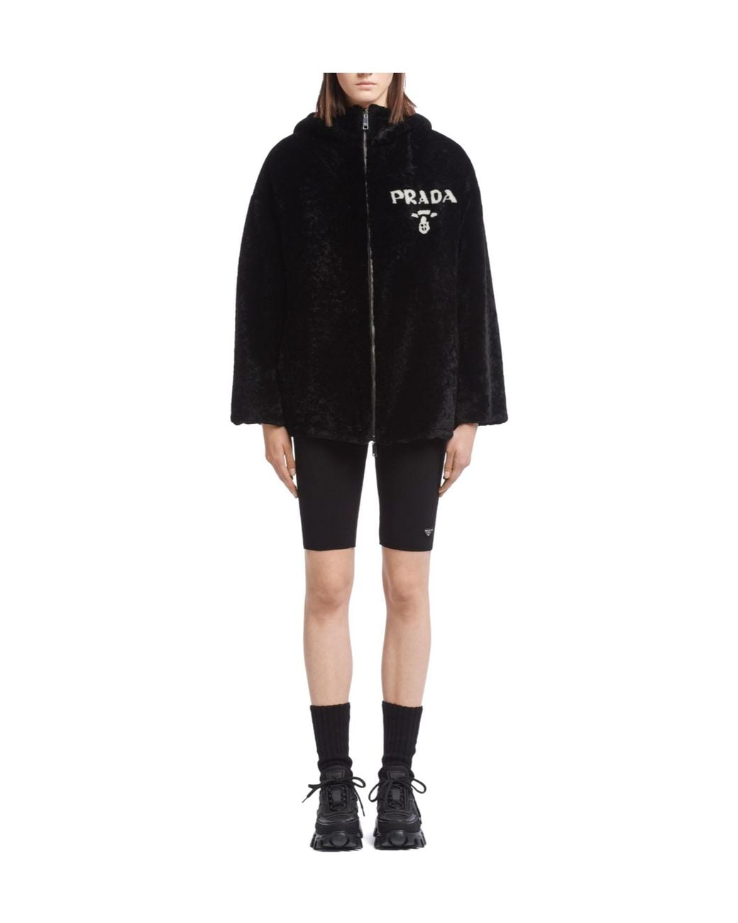 Prada Black Reversible Gabardine And Shearling Jacket