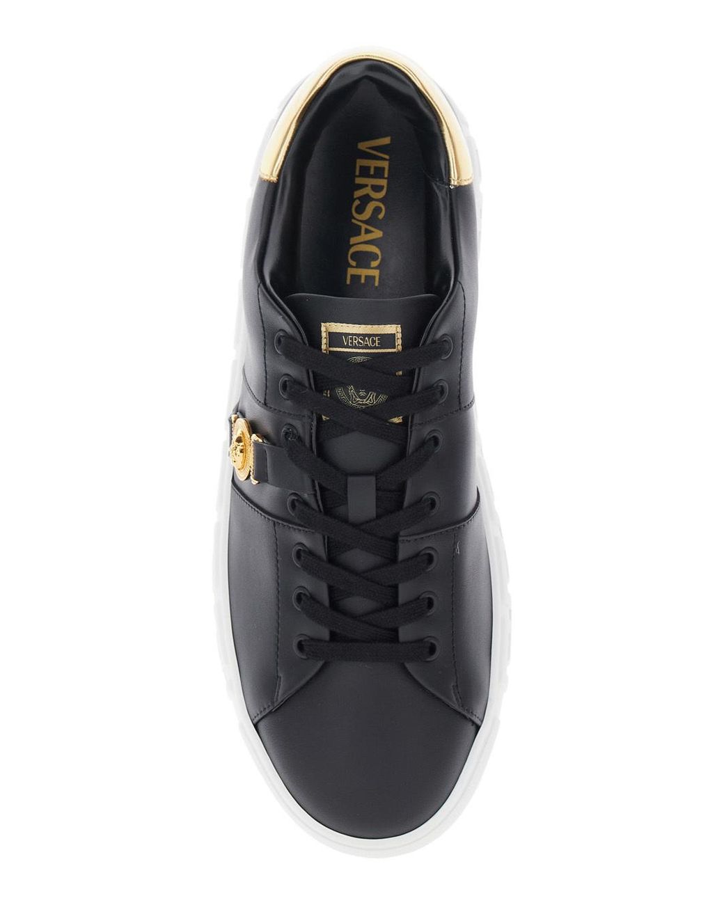 Versace Blue Low Top Sneakers With Contrasting Heel With Logo Lettering And Medusa Plaque for men