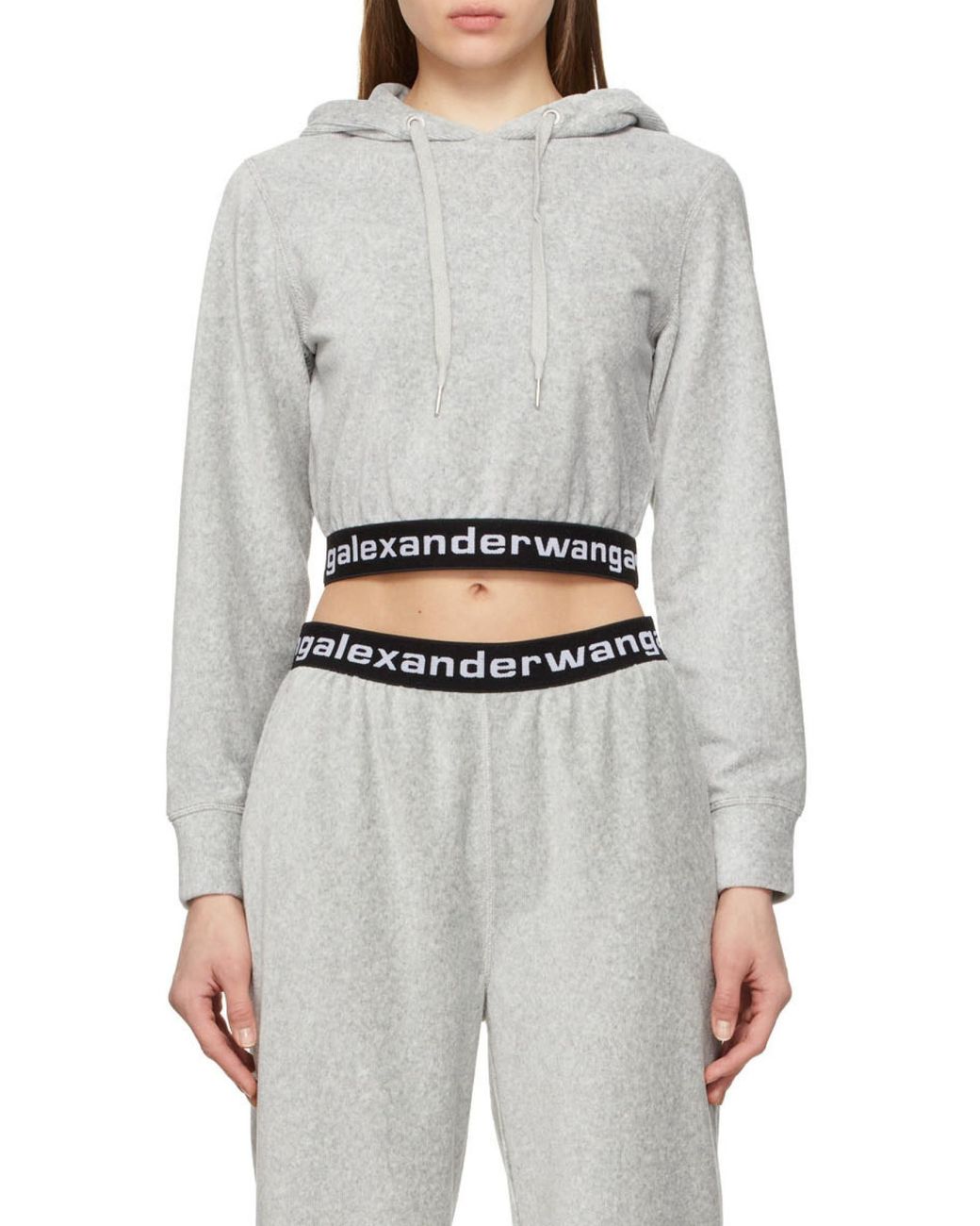 Alexander Wang Gray Elasticated Hem Cropped Hoodie
