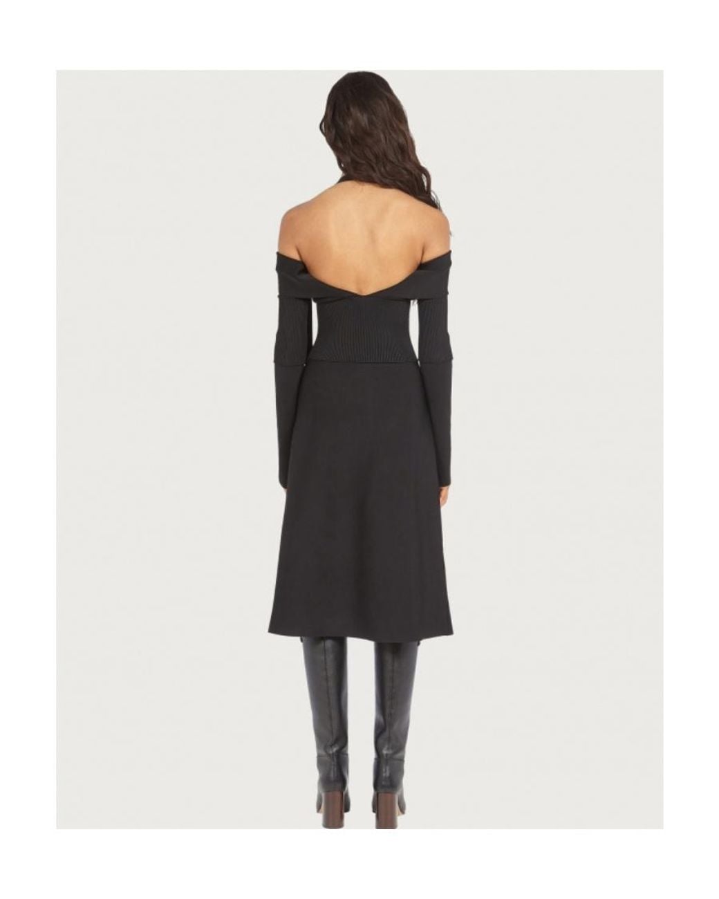 Ferragamo Black Ferragamo Off-Shoulder Long-Sleeved Midi Dress