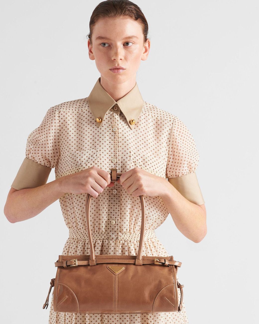 Prada Natural Triangle-Logo Tote Bag