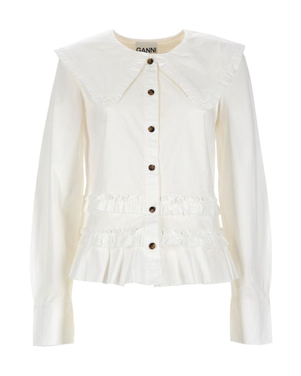Ganni White Ruffled Long-Sleeved Shirt
