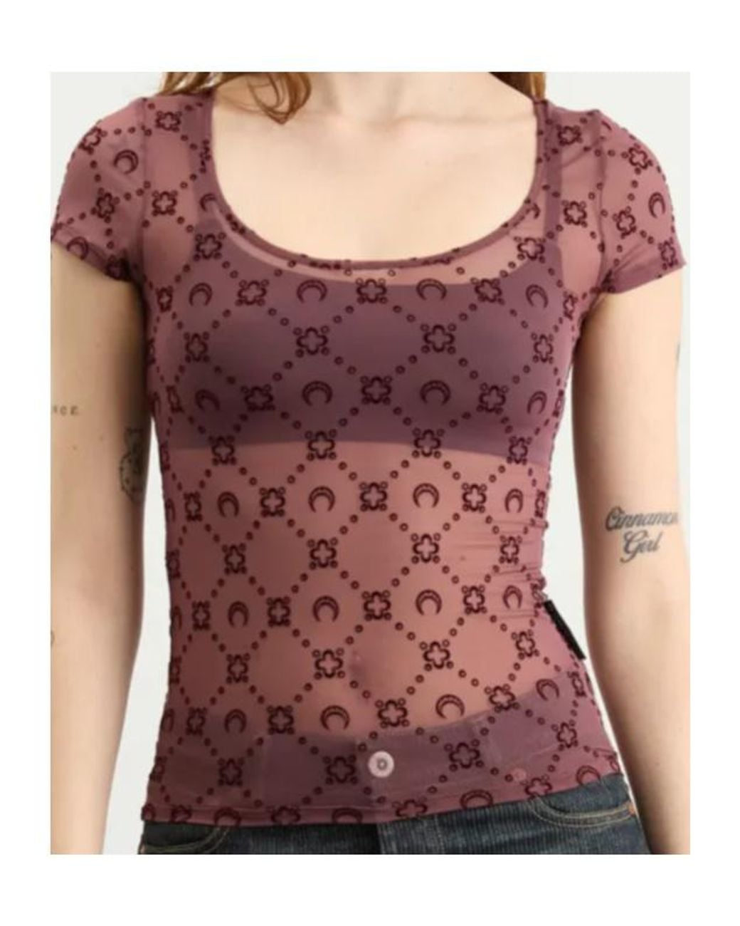 MARINE SERRE Pink Moonogram Mesh Flock T-Shirt