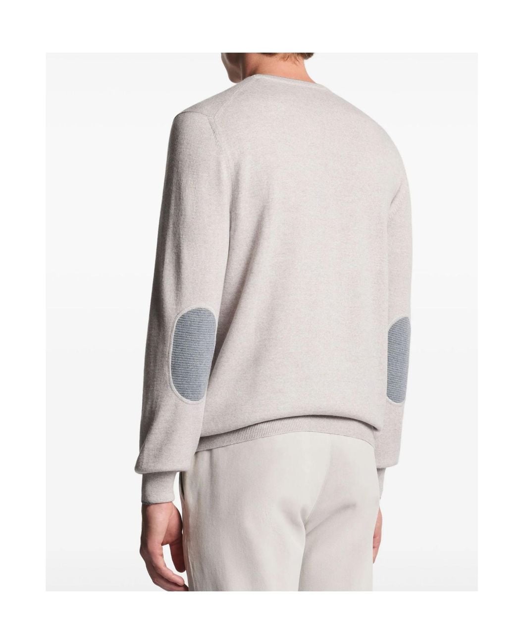 Fay White Elbow-Patch Round Neck Knitwear for men