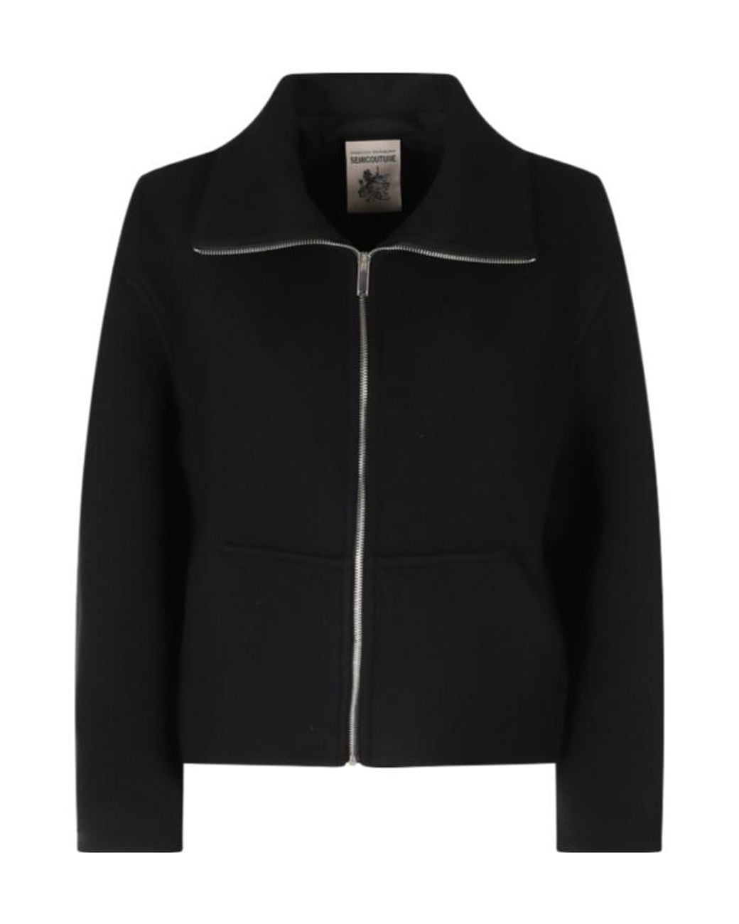 Semicouture Black Jeane Zip-Up Button-Detail Jacket