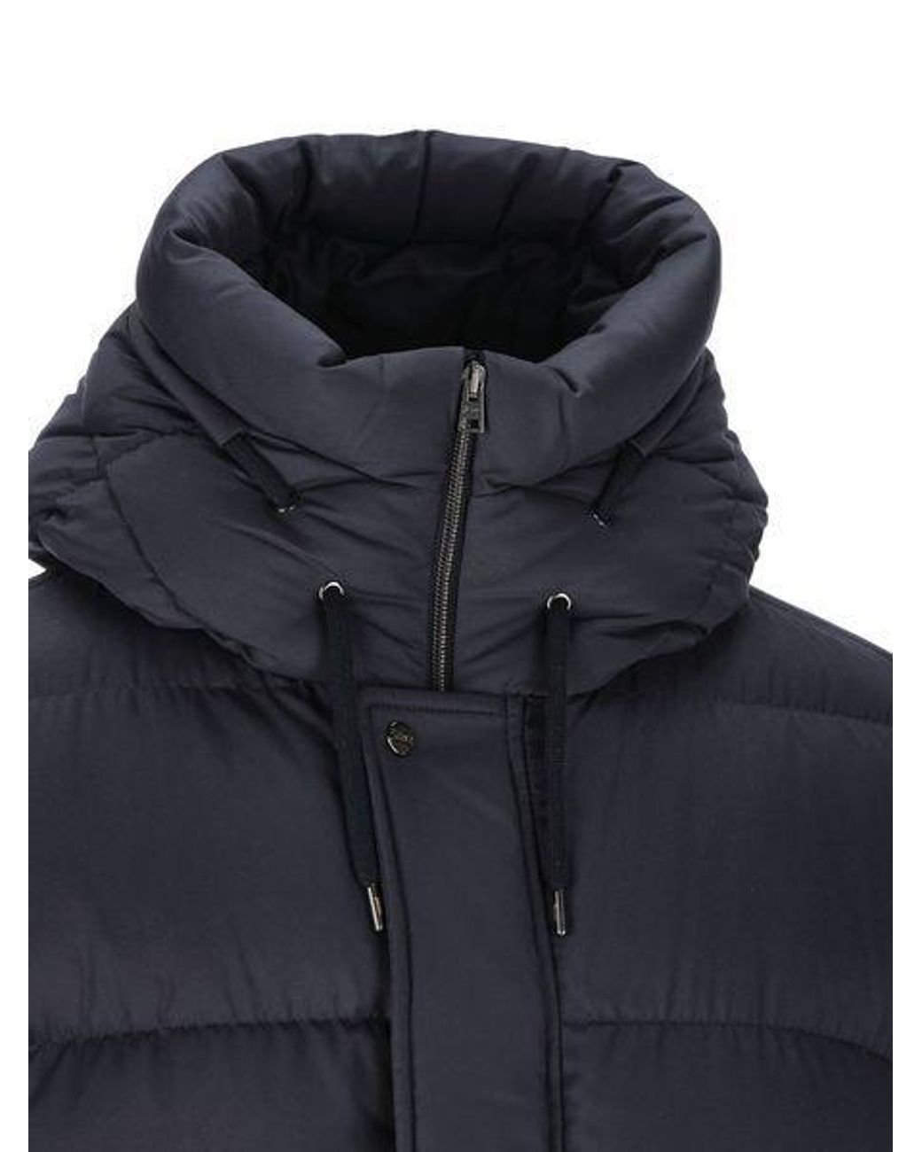Herno Blue High-Neck Hooded Drawstring Puffer Coat for men