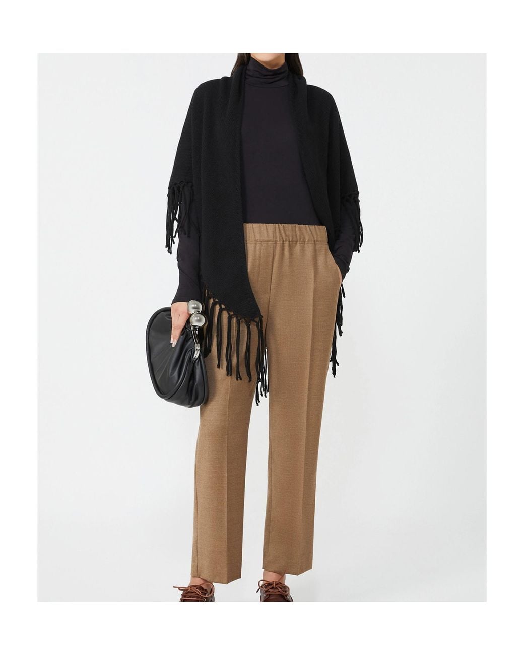 Weekend by Maxmara Black Fringed Wool Shawl