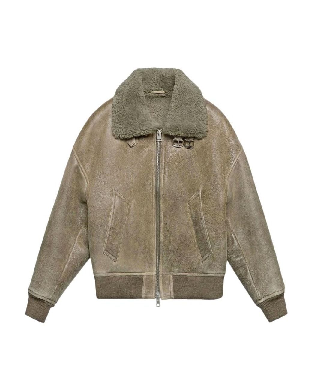 AMI Green Zipped Shearling Bomber Jacket for men