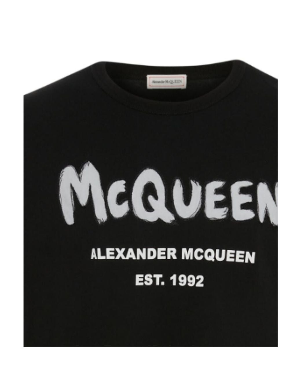 McQueen Black Logo Printed Crewneck T-Shirt for men