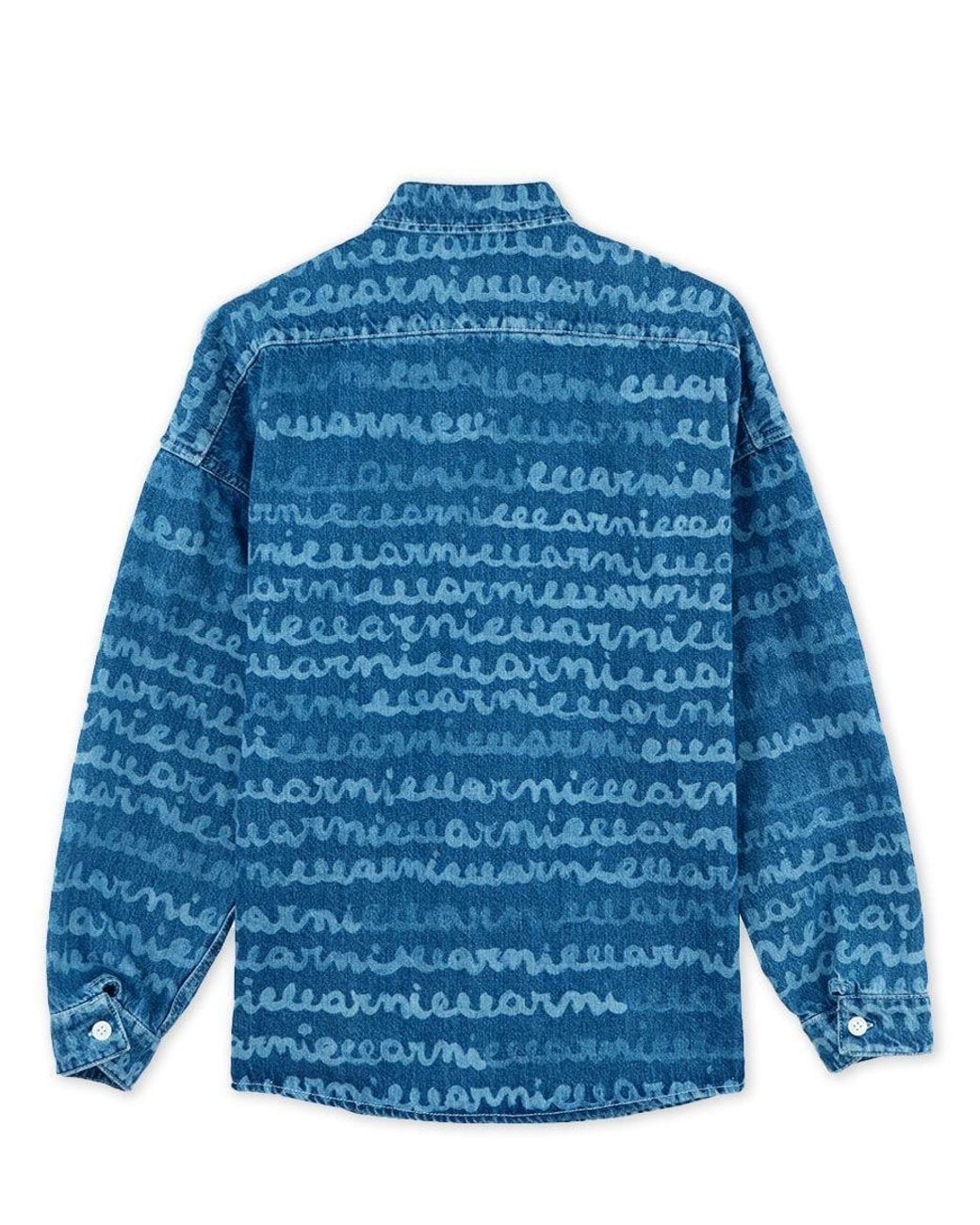 Marni Blue Logo Printed Buttoned Denim Shirt for men