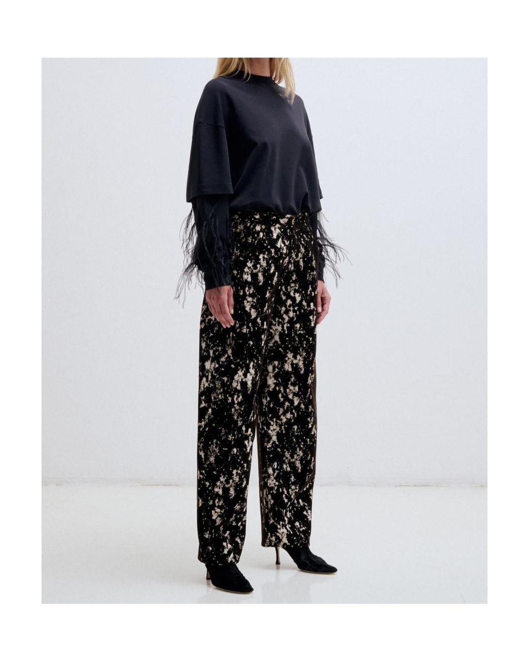 DARKPARK Blue Troy Feather-Sleeve Top