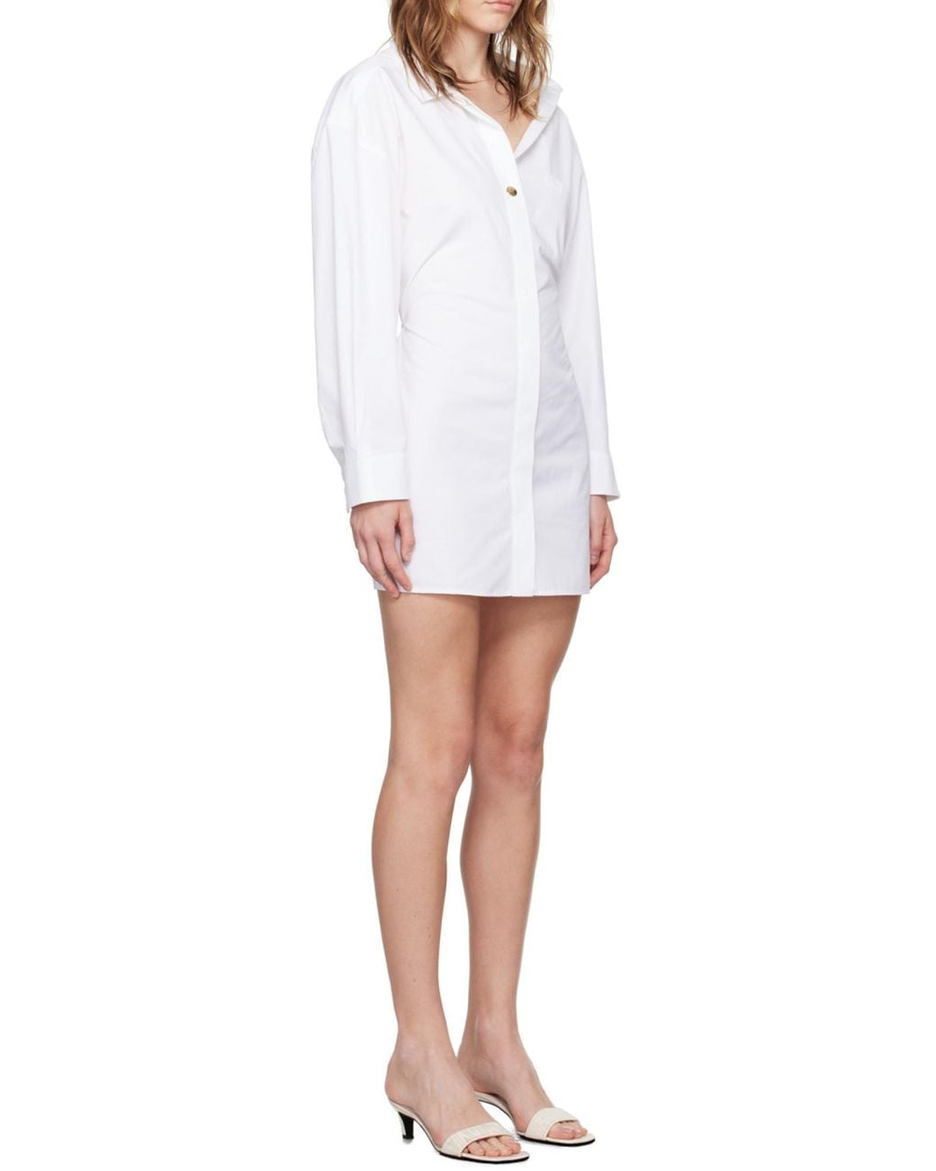 Jacquemus White La Mini Robe Asymmetric Neck Mini Dress