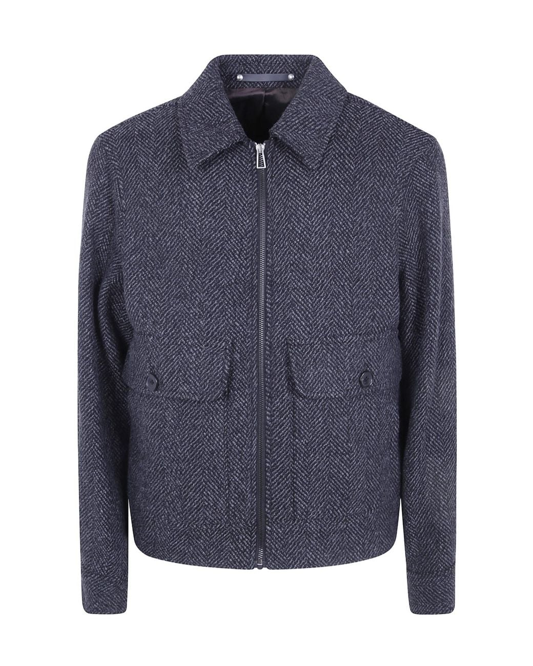 Paul Smith Blue Herringbone-Pattern Zip-Up Jacket for men