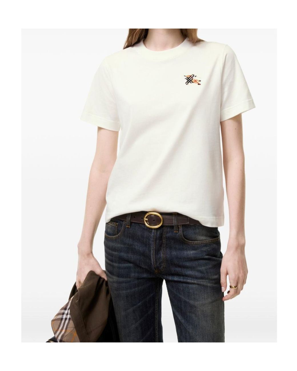Burberry White Knight Check Crewneck T-Shirt
