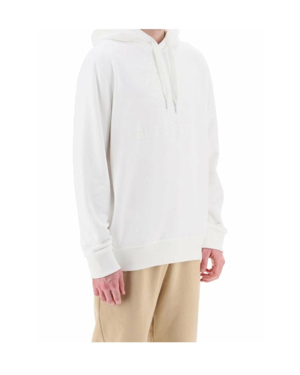 Burberry White Logo Detailed Drawstring Hoodie for men