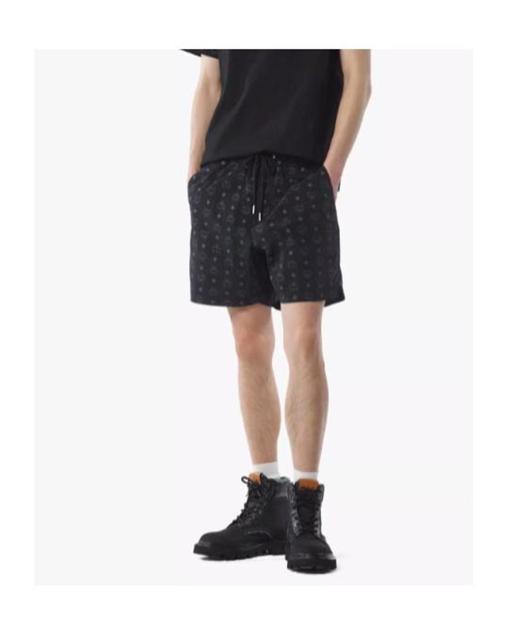 MCM Black Monogram Print Shorts for men