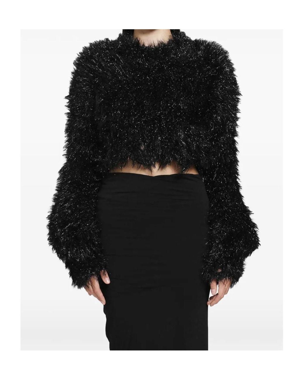 Junya Watanabe Black Metallic-Effect Cropped Sweater