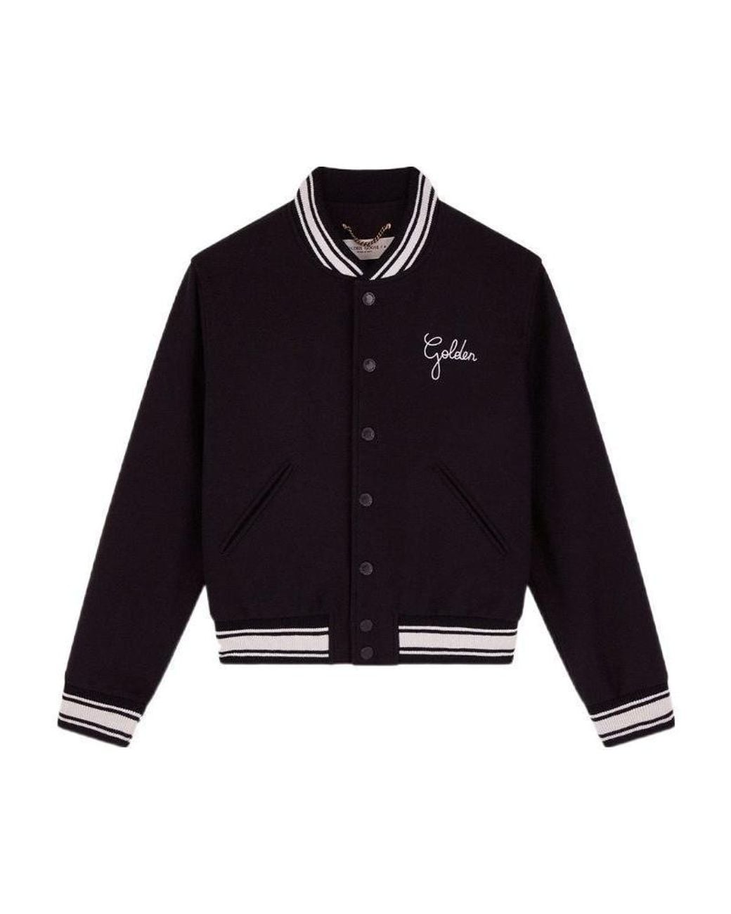 Golden Goose Deluxe Brand Blue Logo Embroidered Striped Baseball Jacket