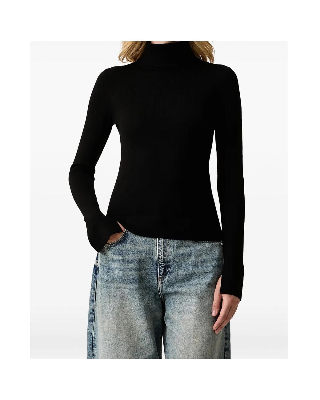 Patrizia Pepe Black Logo-Plaque Turtleneck Wool Sweater