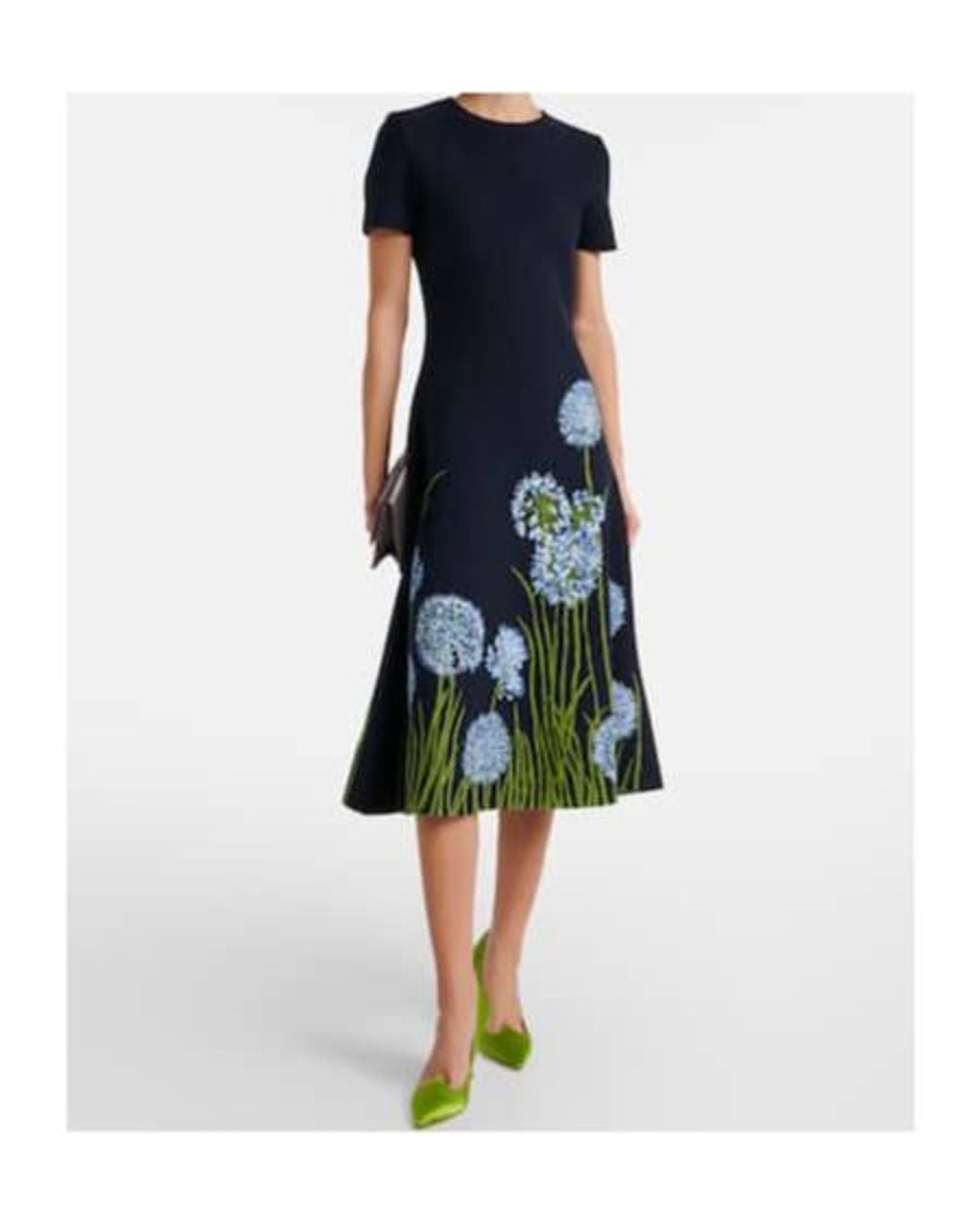 Oscar de la Renta Black Floral Jacquard Midi Dress