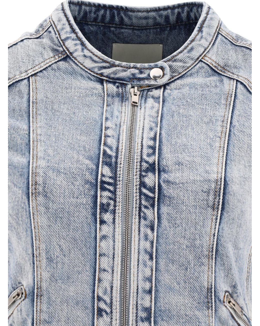 Isabel Marant Blue Leys Band-Collar Denim Jacket