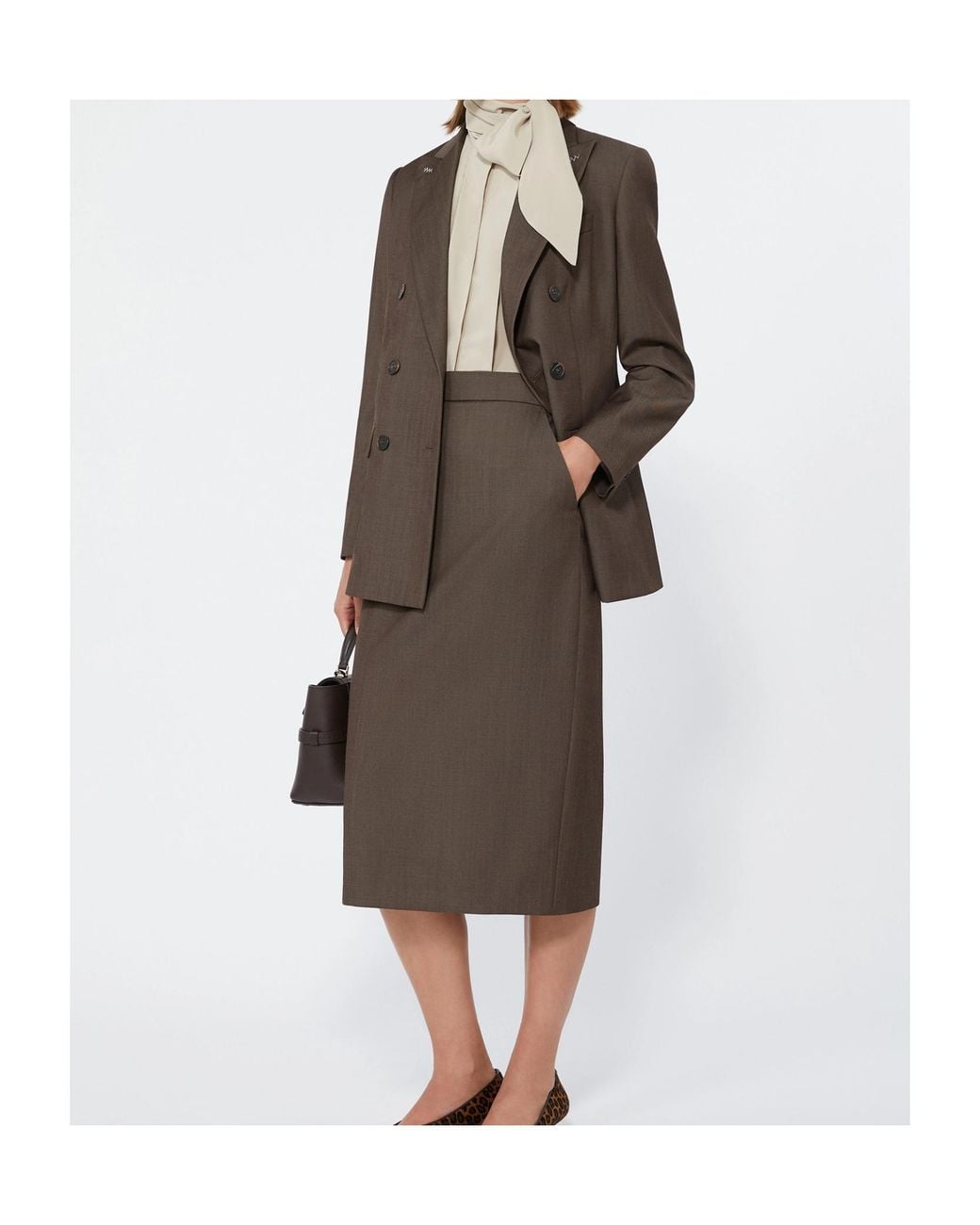 Max Mara Brown Wool Gabardine Pencil Skirt