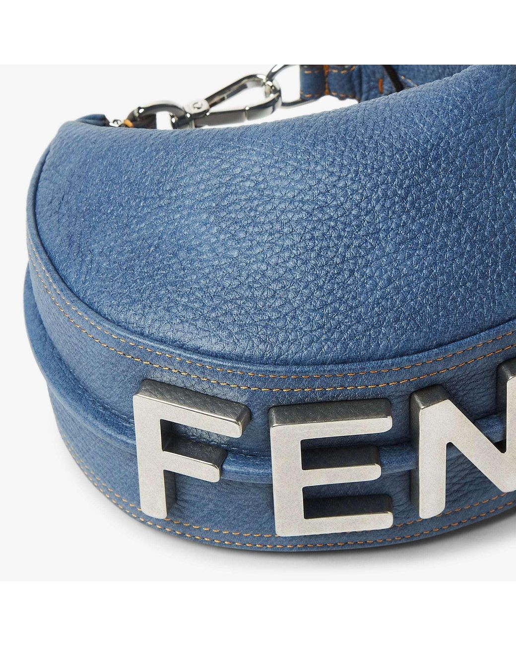 Fendi Blue Graphy Logo Lettering Mini Hobo Bag