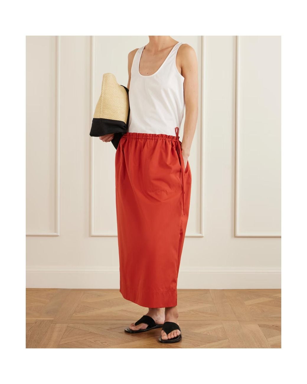 Totême  Red Elastic Waist Midi Skirt