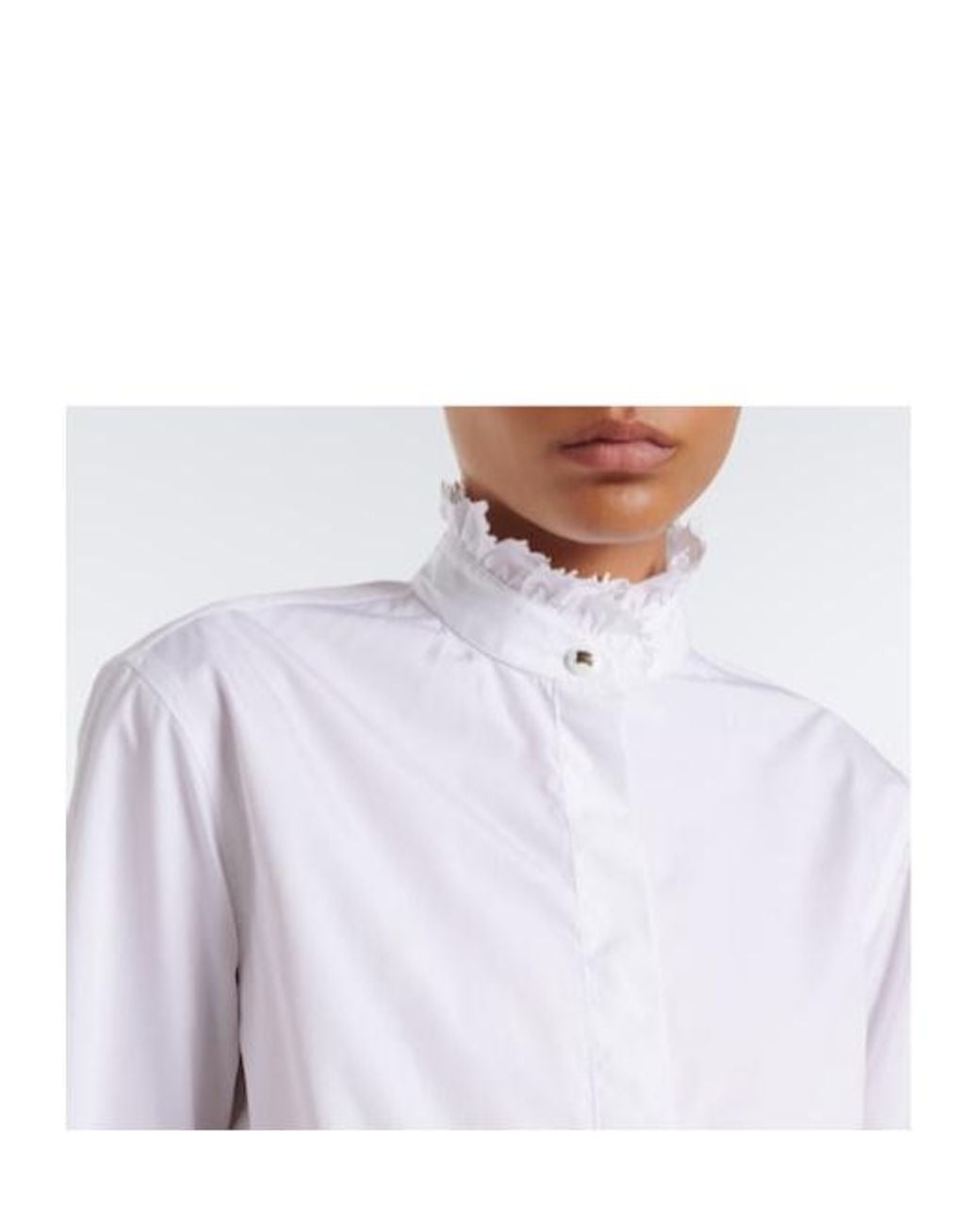 Burberry White Logo Ruffled Cotton Poplin Shirt