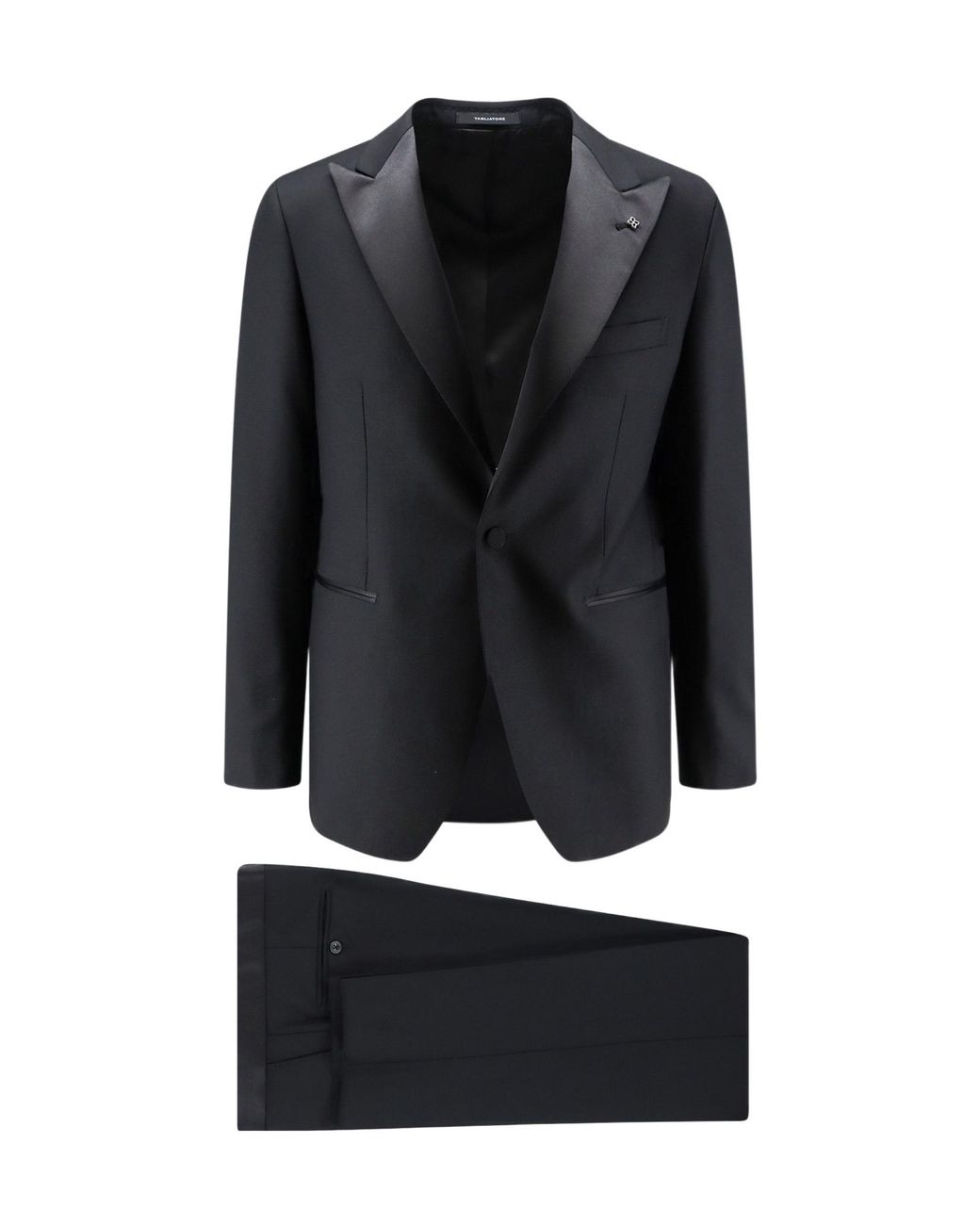 Tagliatore Black Satin Lapel Single-Breasted Suit for men