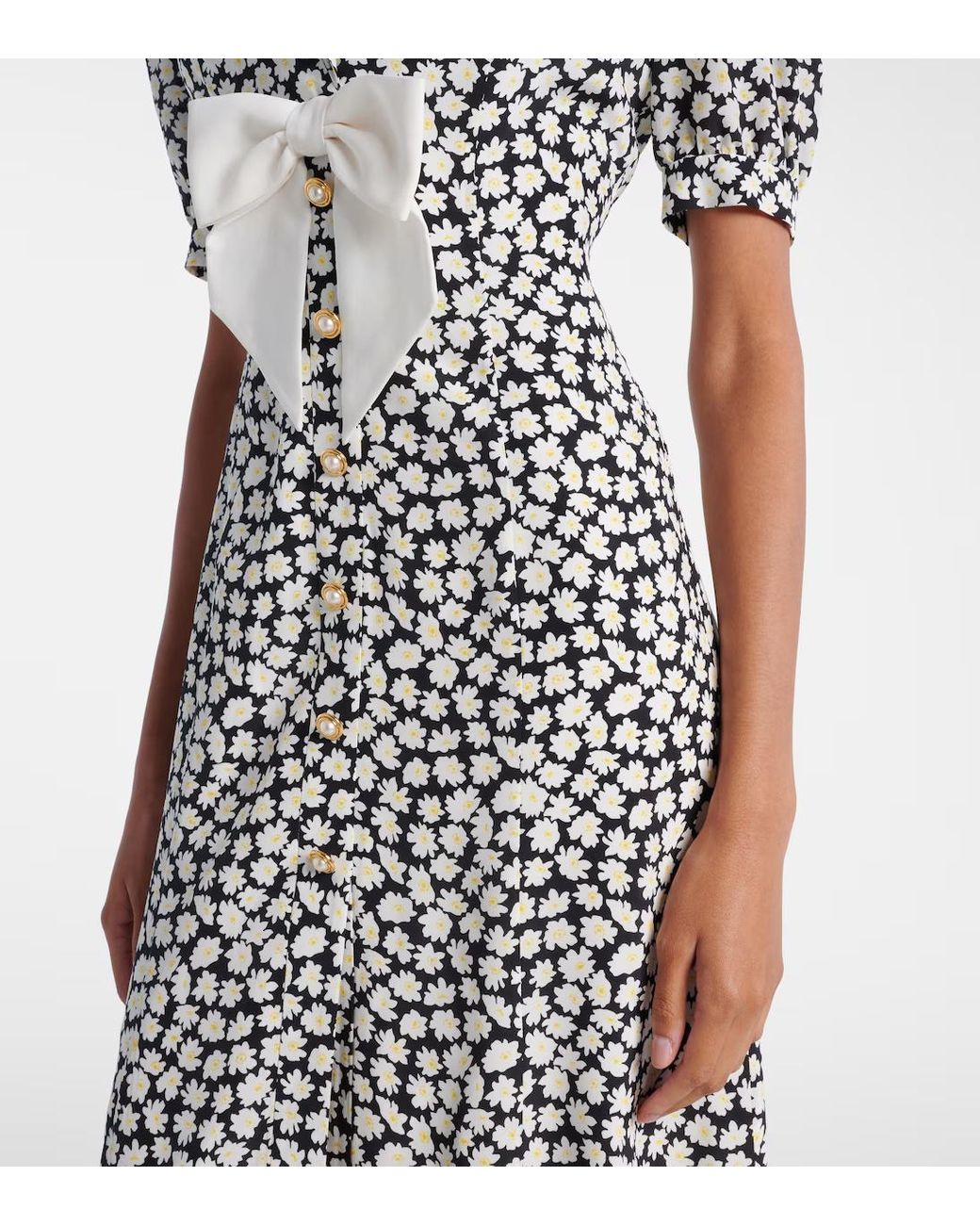 Alessandra Rich Multicolor Floral Printed Silk Midi Dress